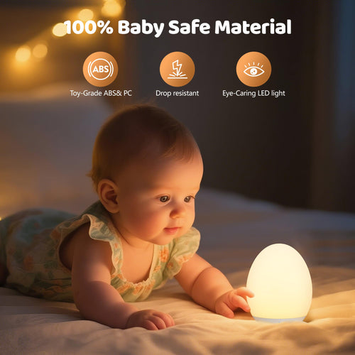 Baby Egg-Shaped Touch Night Light | 8-Color Kids’ Bedside Lamp, 2000mAh Rechargeable Night Light with 1-Hour Timer & Brightness Memory