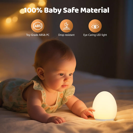Baby Egg-Shaped Touch Night Light | 8-Color Kids’ Bedside Lamp, 2000mAh Rechargeable Night Light with 1-Hour Timer & Brightness Memory