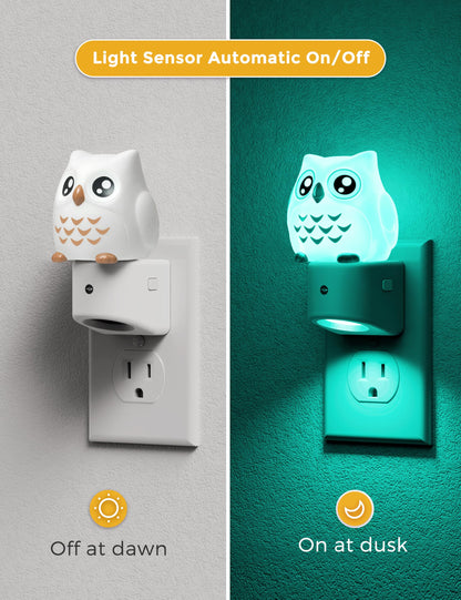 Owl Plug-In Sensor Night Light | 10-Color Kids’ Bedroom Night Light with Auto On/Off for Bedroom, Hallway, and Stairs