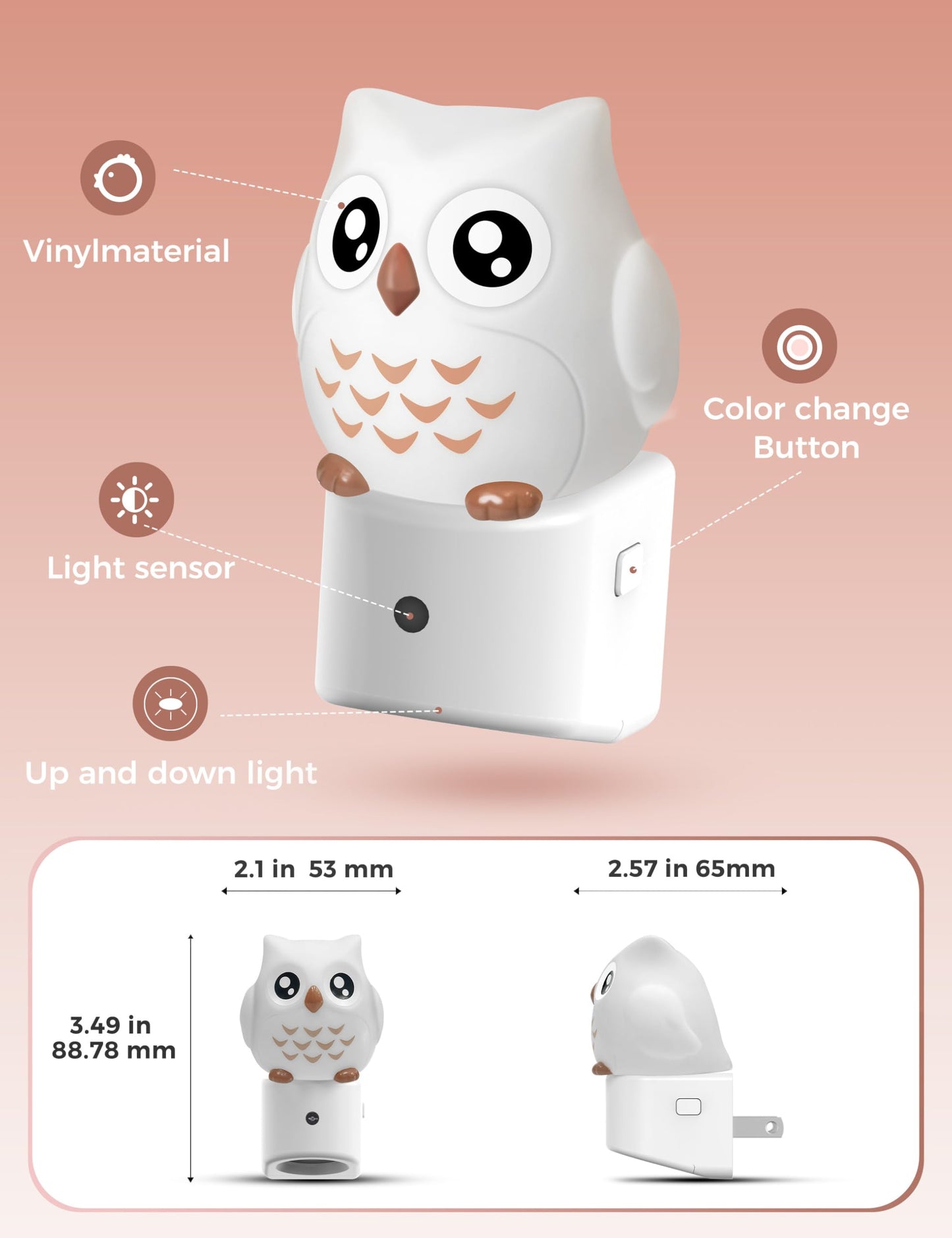 Owl Plug-In Sensor Night Light | 10-Color Kids’ Bedroom Night Light with Auto On/Off for Bedroom, Hallway, and Stairs
