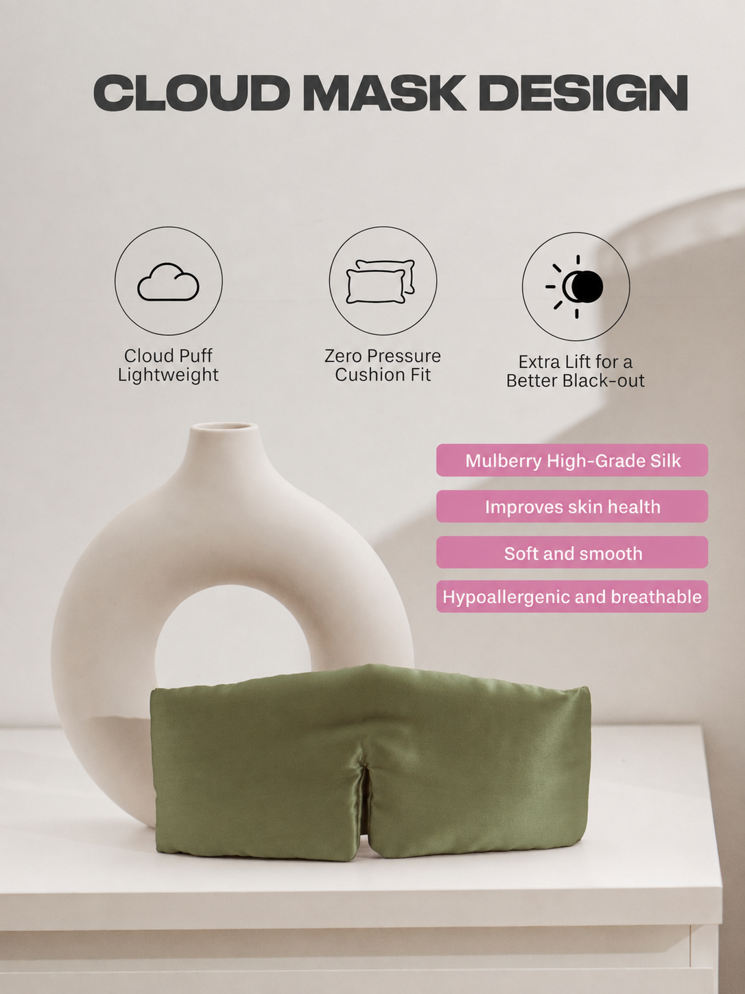 Cloud-Like 3D Blackout Sleep Mask | Wide No-Pressure Eye Mask for Side Sleepers, Naps & Travel
