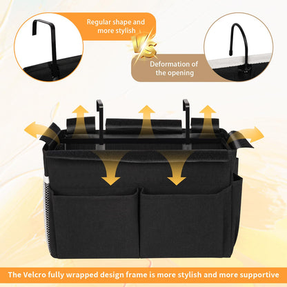 Reinforced Bedside Hanging Storage Basket | Bunk Bed Caddy with Metal Hooks, Large-Capacity Multi-Pocket Bedside Organizer