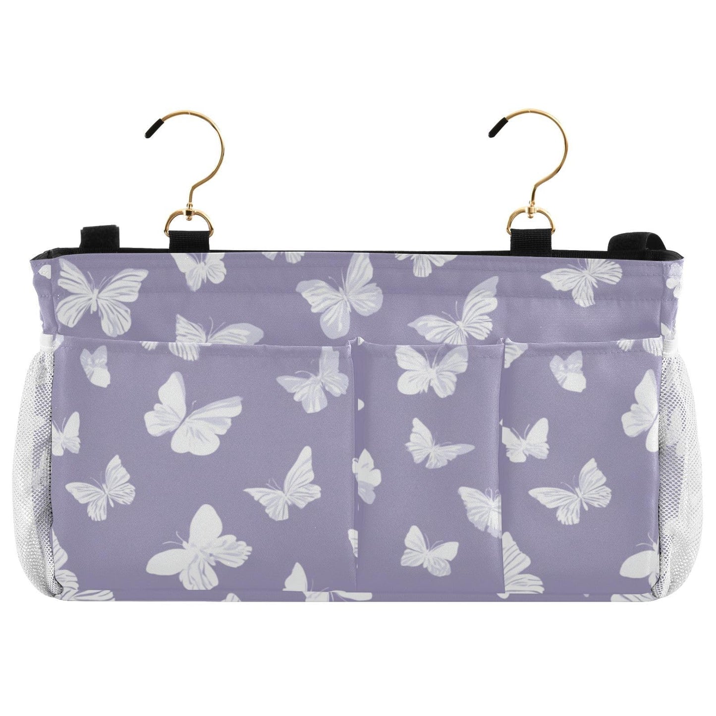 Butterfly Print Bedside Hanging Storage Basket | Bunk Bed Caddy, Multi-Pocket Bedside Organizer for Cribs and Chair Backs