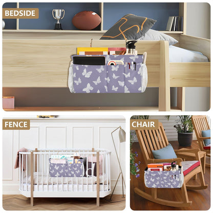Butterfly Print Bedside Hanging Storage Basket | Bunk Bed Caddy, Multi-Pocket Bedside Organizer for Cribs and Chair Backs