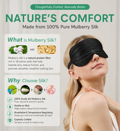 100% Mulberry Silk Sleep Mask | Grade 6A Silk Blackout Eye Mask, Adjustable Non-Slip Sleep Mask for Men & Women, Naps & Travel