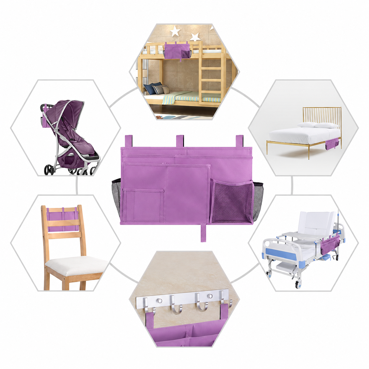 Large-Capacity Bedside Hanging Organizer | Bunk Bed Caddy with Long Hook-and-Loop Straps, Multi-Pocket Bedside Storage Bag
