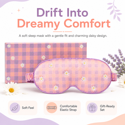 Embroidered Sleep Mask | Soft, Comfortable & Adjustable Eye Mask for Bedtime, Naps & Travel
